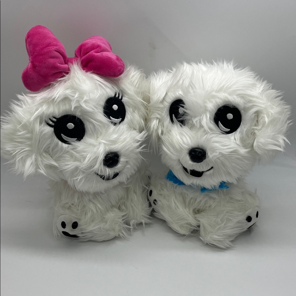 Adorable White Plush Dog Maltese stuffed animal. Boy and girl set.